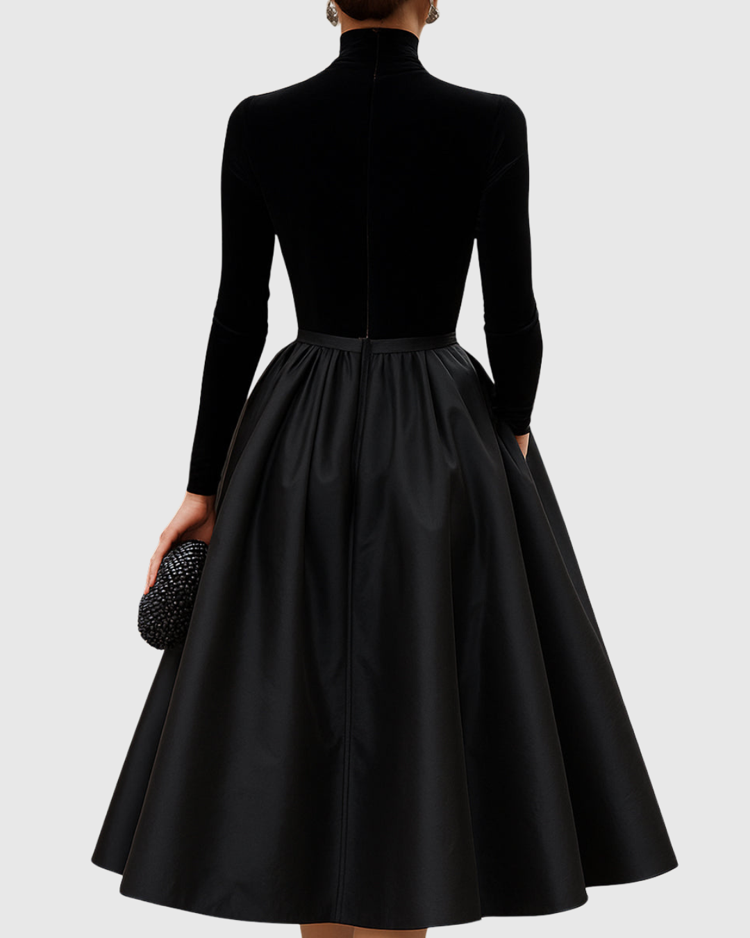 Aradia | Elegante abito midi in velluto nero e raso
