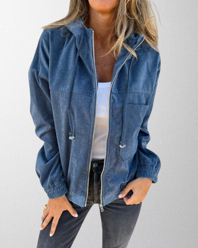 Olivia - Giacca in Velluto a Coste con Cappuccio e Chiusura a Zip