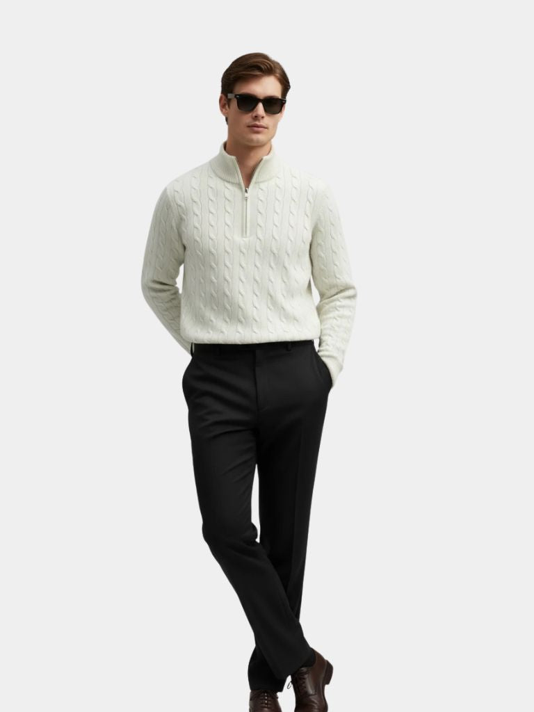 Maglione premium con collo alto e zip lavorato a trecce