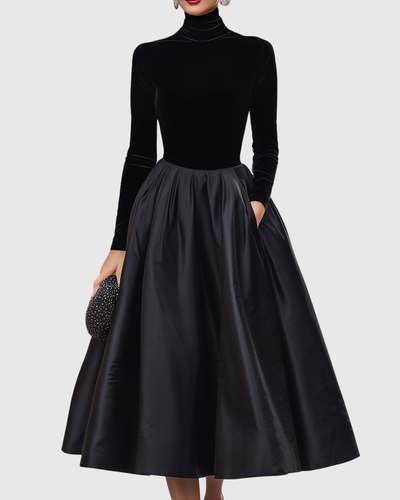 Aradia | Elegante abito midi in velluto nero e raso