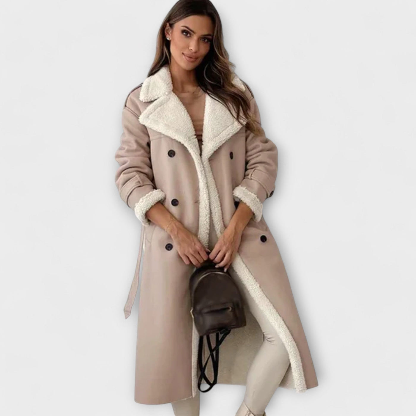Maria – Cappotto Classico Lungo con Fodera in Pile e Collo Teddy