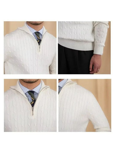 Maglione premium con collo alto e zip lavorato a trecce