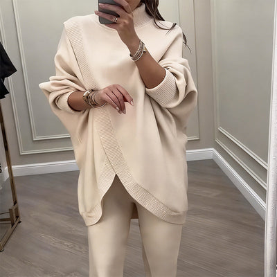 Avero | Set Lavorato a Maglia: Maglione Asimmetrico + Pantaloni a Gamba Larga