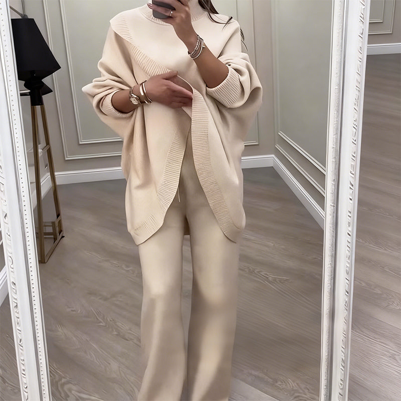 Avero | Set Lavorato a Maglia: Maglione Asimmetrico + Pantaloni a Gamba Larga