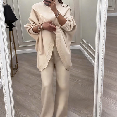 Avero | Set Lavorato a Maglia: Maglione Asimmetrico + Pantaloni a Gamba Larga