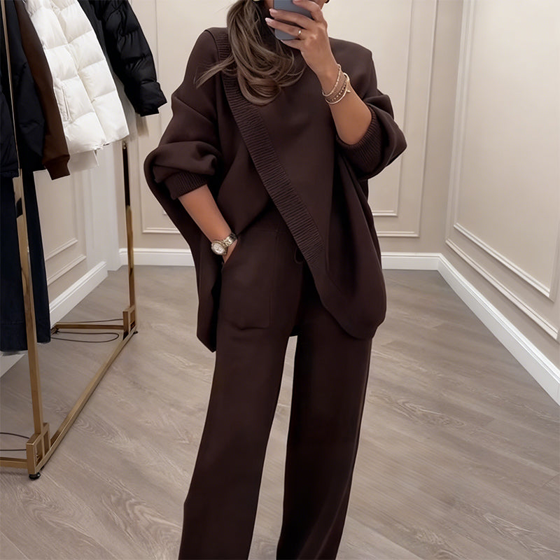 Avero | Set Lavorato a Maglia: Maglione Asimmetrico + Pantaloni a Gamba Larga